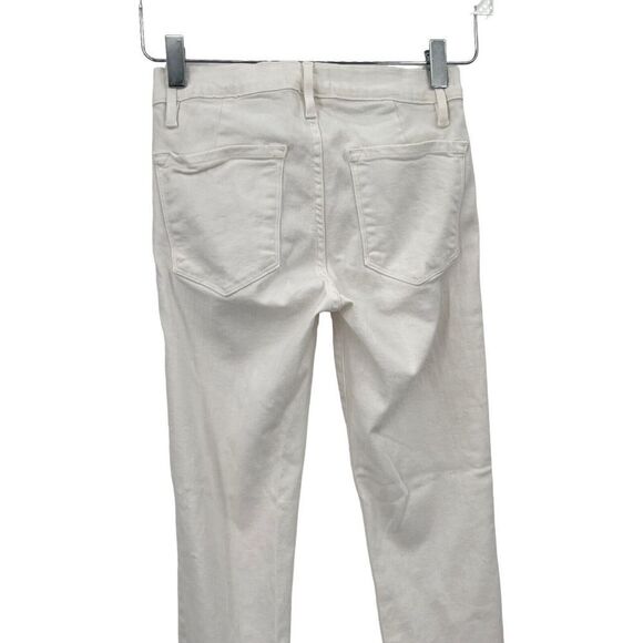 FRAME Le Skinny de Jeanne 24 Flounce Ankle Jeans Raw Edge Hem White Bell Bottom - Picture 9 of 11